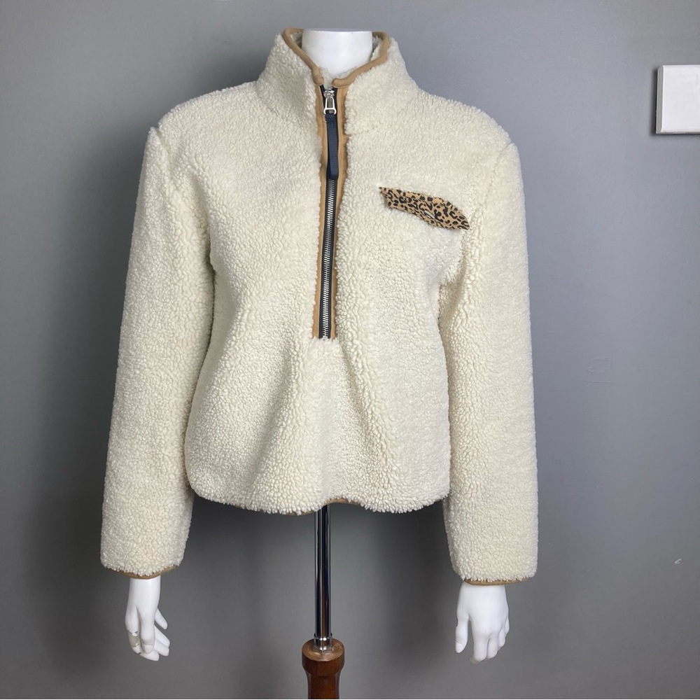 Pistola Zoey pullover XS women's sherpa fleece cream combo‎ thick animal print